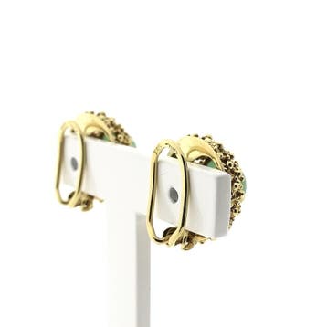 Gouden oorclips met chrysopraas (Oorbellen), Sieraden, Tassen en Uiterlijk, Oorbellen, Gebruikt, Ophalen of Verzenden, Met edelsteen