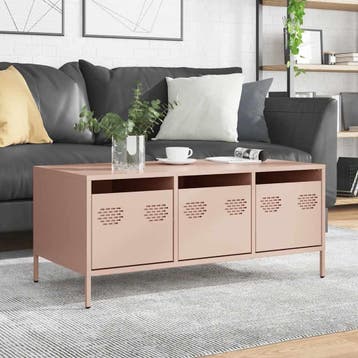vidaXL Salontafel 101,5x50x43,5 cm koudgewalst staal roze, 100 tot 150 cm, Verzenden, Nieuw, 50 tot 100 cm