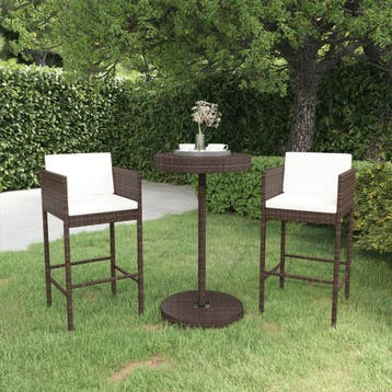 vidaXL 3-delige Tuinbarset met kussens poly rattan bruin, Verzenden, Nieuw, 2 zitplaatsen