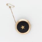 Broche - 14 karaat Geel goud - Onyx / Parel, Sieraden, Tassen en Uiterlijk, Antieke sieraden