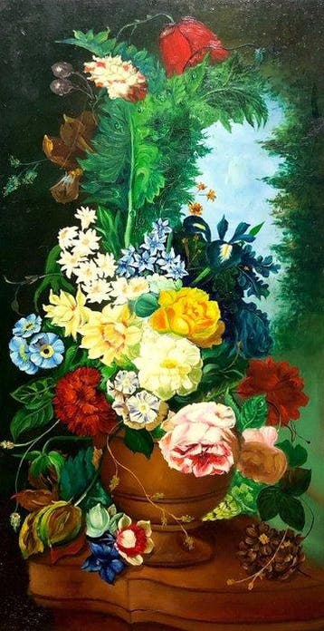 École espagnole (XX) - Grand vase à roses