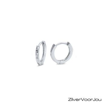 Zilveren diamond cut huggie hoops 12 mm, Verzenden, Nieuw, Zilver