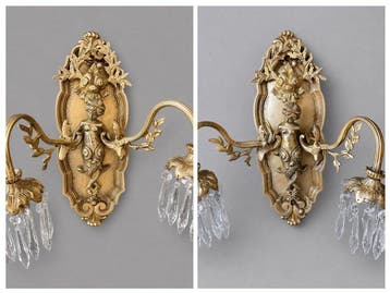 Wandlamp (2) - Brons, Kristal - Bronzen wandlamp & putti, Antiek en Kunst