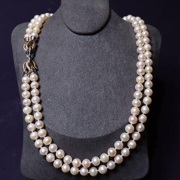 Multidesign 1-2-laags romig-witte parelketting - Breedte: 8