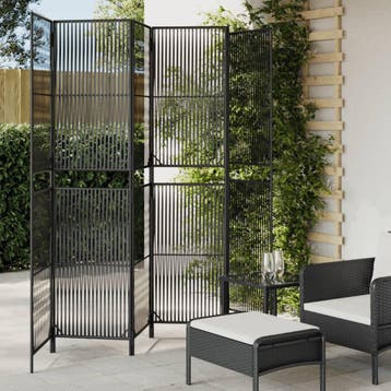 vidaXL Kamerscherm 6 panelen poly rattan zwart, Huis en Inrichting, Verzenden, Nieuw