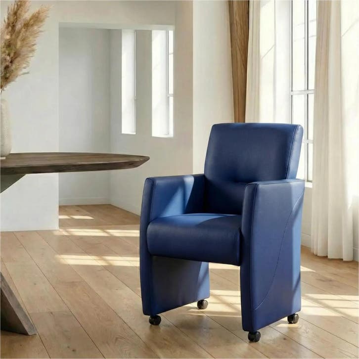 Leren eetkamerstoel Pleasure - Toledo Kobalt (blauw) - Met, Huis en Inrichting, Stoelen, Nieuw, Leer, Ophalen of Verzenden
