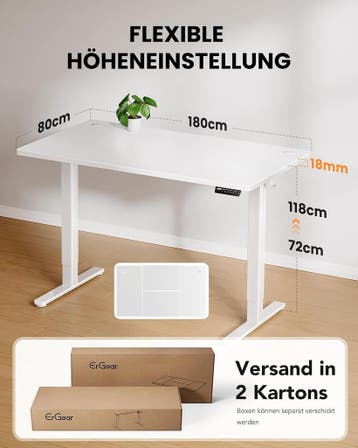 ErGear In hoogte verstelbaar bureau, 180 x 80 cm, 100 kg dra, Verzenden, Zo goed als nieuw