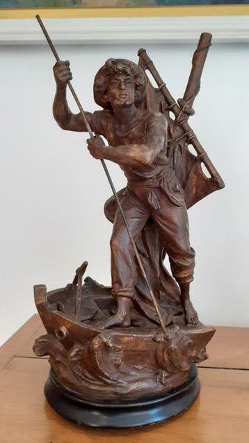 François-Hippolyte Moreau (1832-1926) - Beeld, Pêcheur dans