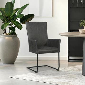 Leren eetkamerstoel Dry met armleuning - Vintage Grey, Huis en Inrichting, Nieuw, Leer, Ophalen of Verzenden, Modern