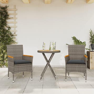 vidaXL 3-delige Bistroset met kussens poly rattan en, Verzenden, Nieuw