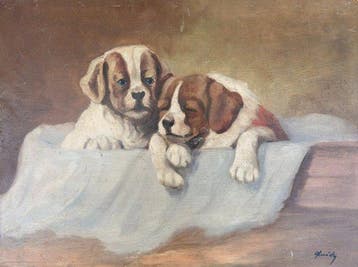 Europese school (XX) - Zwei Hundewelpen - NO RESERVE