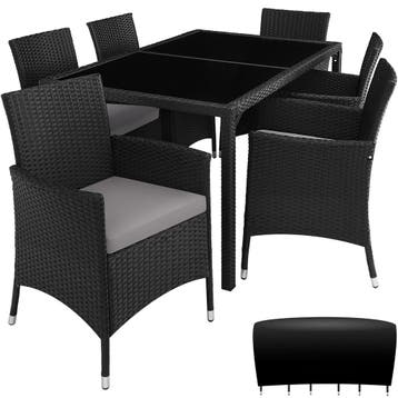 Wicker zitgroep Porto 6+1 met beschermhoes - zwart / grijs, Verzenden, Nieuw