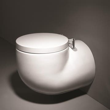 Wandtoilet Sanindusa WCA Rond Keramiek met Zitting Wit, Doe-het-zelf en Verbouw, Sanitair, Ophalen of Verzenden, Nieuw, Overige typen