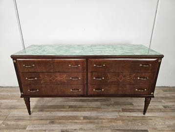 Ladekast - Vintage commode met zes laden in eikenhout, met, Antiek en Kunst