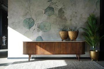 Vintage TV-meubel: Walnoot hout met marmer of travertijn, Huis en Inrichting, Japandi, 150 tot 200 cm, Nieuw, Ophalen of Verzenden