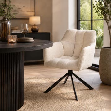 Eetkamerstoel met armleuning | Stof | Creme | DS4U Puck, Huis en Inrichting, Ophalen of Verzenden, Nieuw