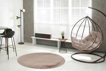 Rond Fluffy Vloerkleed | Heaven | Uni | Taupe | 160x160 cm, Verzenden, Nieuw