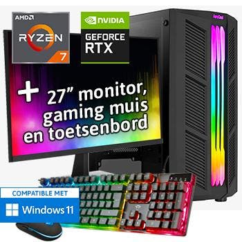 Ryzen 7 + RTX 5050 Game PC Set met Monitor Toetsenbord Muis, Nieuw