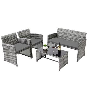 4-delige Rotan Tuinmeubelset – Tweezitsbank, enkele stoelen, 5 zitplaatsen, Nieuw, Loungeset, Bank