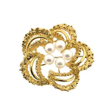 Gouden broche met parel, Sieraden, Tassen en Uiterlijk, Broches, Gebruikt, Ophalen of Verzenden, Met edelsteen, Goud