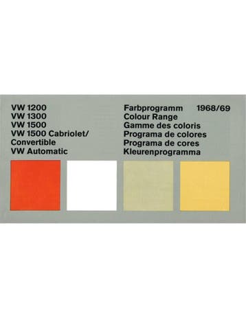 1968/69 VOLKSWAGEN KEVER KLEUREN EN BEKLEDING PROGRAMMA, Nieuw, Volkswagen, Author