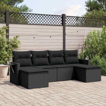 vidaXL 6-delige Loungeset met kussens poly rattan zwart, Verzenden, Nieuw, Loungeset