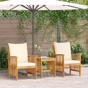 vidaXL Tuinbankenset met kussen 3 pcs Olie naturel Massief, Verzenden, Nieuw, 3 zitplaatsen