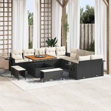 vidaXL Tuinbankenset 13 st Zwart poly rattan, Verzenden, Nieuw, Rotan, 3 zitplaatsen