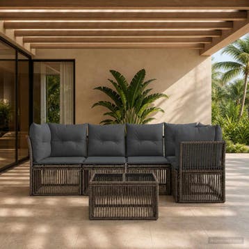 vidaXL Tuinbankenset 6 st Grijs poly rattan, Tuin en Terras, Verzenden, Nieuw, 6 zitplaatsen