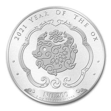 Bhutan Lunar Ox 1 oz 2021 (50.000 oplage), Verzenden, Losse munt, Zilver