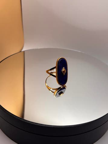 MoMo & More - Open Lapis Lazuli Goudkleurig Lang Ovale Ring, Nieuw, Dame of Heer, Met edelsteen, Goud
