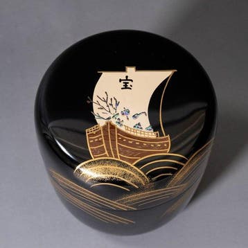 Gelakt Natsume theebusje met Treasure Ship Maki-e - Hout,