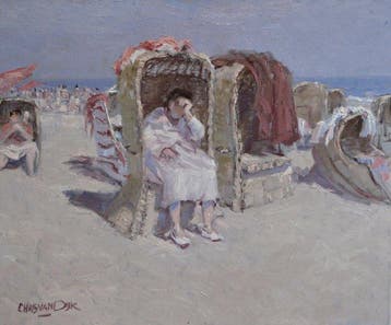 Chris van Dijk (1952) - Impressionist  Siëste sur la plage