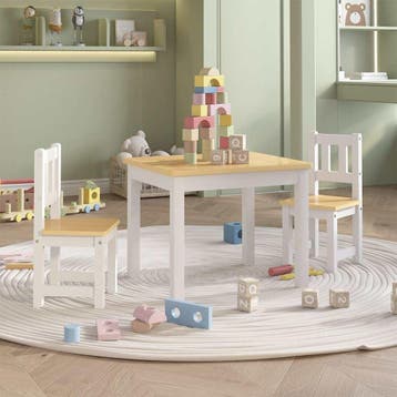 vidaXL 3-delige Kindertafel- en stoelenset MDF wit en grijs, Verzenden, Nieuw
