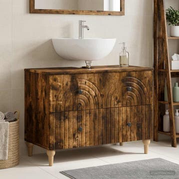 vidaXL Badkamer wastafelkast ALKMAAR Gerookt eiken 82 x 41 x, Huis en Inrichting, Badkamer | Badkamermeubels, Verzenden, Nieuw