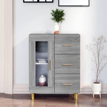 vidaXL Dressoir 69,5x34x90 cm bewerkt hout grijs sonoma, Verzenden, Nieuw, 50 tot 100 cm, 25 tot 50 cm