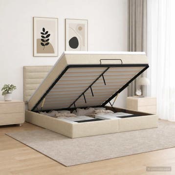vidaXL Ottoman bed met matras Crèmekleurig 140 x 200 cm Stof, Verzenden, Nieuw, Tweepersoons, Crème