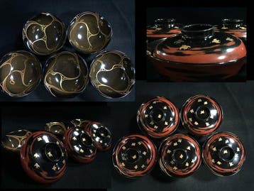Wajima lacquerware / Japanese Vintage Wooden Bowl / Set of 5