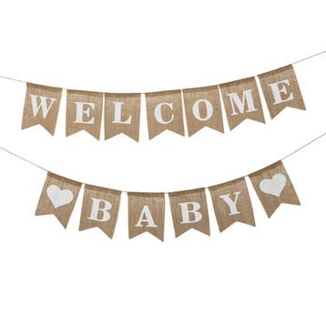 Jute slinger Welcome Baby met 2 harten, Verzenden, Nieuw, Geboortebord