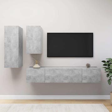 vidaXL 4-delige Tv-meubelset bewerkt hout betongrijs, Minder dan 50 cm, Verzenden, Nieuw, Minder dan 100 cm