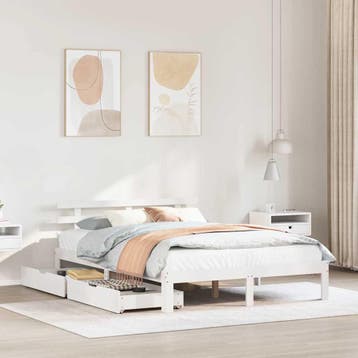 vidaXL Bedframe met lades massief grenenhout wit 160x200 cm, Huis en Inrichting, Verzenden, Wit, 200 cm, 160 cm