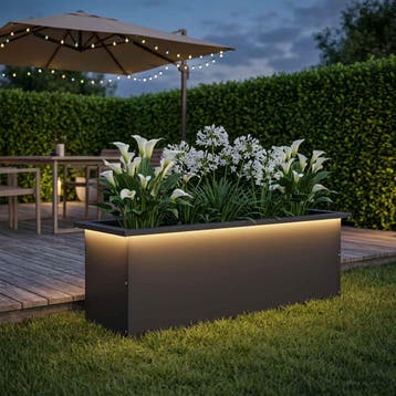 vidaXL Plantenbak met led Zwart 30 x 100 x 30 cm Staal, 100 cm of meer, Verzenden, Nieuw, Metaal