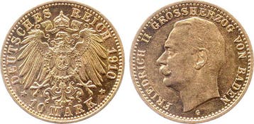 Duitsland 10 Mark Friedrich Ii Baden 1910 G J 191 Friedri..., Verzenden