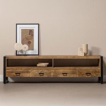 Tv-meubel Mangohout Britt 220 cm, Verzenden, Nieuw, Overige houtsoorten, Industriële meubels