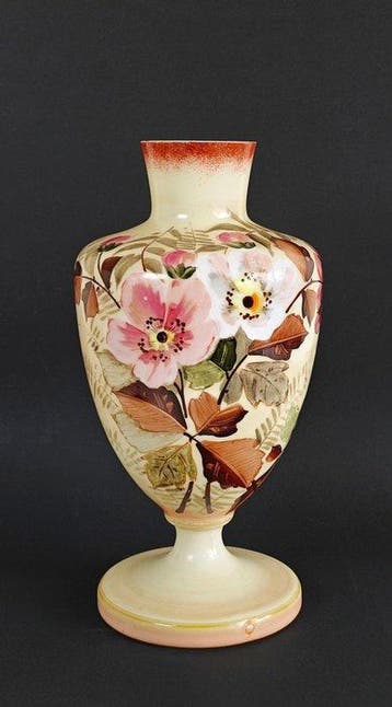 Vaas - Brocante Franse vaas met bloemen - Opaline glas -, Antiek en Kunst