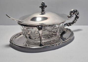 Formaggiera / Parmigianiera Ovale in Argento 800 e Cristallo