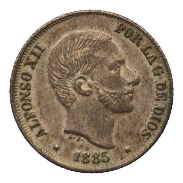 Spanje. 10 Centavos de Peso Alfonso XII 1885 Manila
