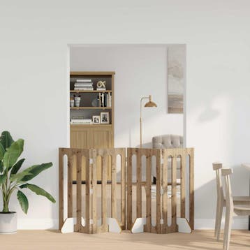 vidaXL Opvouwbaar huisdierhek 4 st Artisanaal eiken 201 x 38, Verzenden, Nieuw