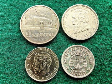 Estland, Litouwen, Zweden, Mozambique. 2 Krooni, 5 Litas, 1