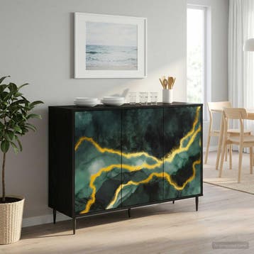 vidaXL Dressoir WIJHE Zwart eiken 102 x 33 x 76 cm Bewerkt, Huis en Inrichting, Kasten | Dressoirs, Verzenden, Nieuw, Overige houtsoorten